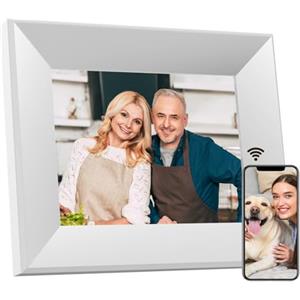 BWJBSW Cornice Digitale 8 pollici, BWJBSW WiFi Smart Cloud Cornici Elettronica in Legno, HD IPS Schermo Touch da 1280x800, 16GB di Memoria, Auto Rotazione, Condividi Foto e Video con la Famiglia e Amico