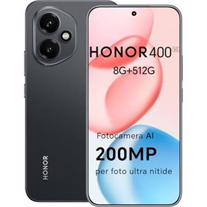 HONOR 400 Smartphone 5G Dual SIM NFC,200MP con AI fotografica, 8GB/512GB,5300 mAh, 6.55 pollici AMOLED Eye-Care Display cellulare, Snapdragon 7 Gen 3 telefono,Smartphone con Android 15,Midnight Black