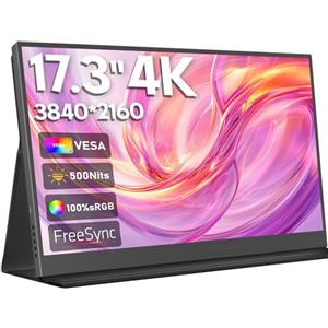 HONGO 4K Monitor Portatile, Schermo Portatile 17.3" 3840x2160 UHD 100% sRGB 1500:1 Contrasto, Portable Monitor per Laptop PC Mac PS4/5/X-BO Phone, HDR Smart Display IPS, Supporto Tipo C/USB C