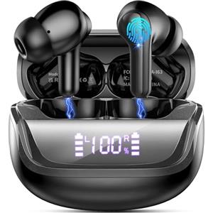 Donerton Cuffie Bluetooth, Auricolari Bluetooth 5.4 Stereo HiFi con 4 HD Mic, Cuffie Wireless 45 Ore LED Display, in Ear Cuffiette con Cancellazione Rumore, Senza Fili IP7 Impermeabile