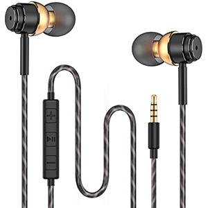 HOISTAC Auricolari con Filo,Cuffie,Auricolari in-Ear,Auricolare con Microfono,Sistema Audio Surround,Headset Stereo 3.5 mm Compatibile con Huawei,MP3,Android,PC e altro (Nero e oro)