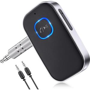 Glangeh Ricevitore Bluetooth 5.3, Bluetooth Auto Aux Cancellazione del Rumore, Autonomia di 16 Ore Amplificatori Stereo per Auto Altoparlanti/Cuffie Cablate/Chiamate in Vivavoce, Argento