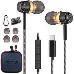 HOISTAC Cuffie USB C,Cuffie Type C con Microfono Hi-Fi Stereo Auricolari USB C con Filo Auricolari Type C In Ear per iPhone 15 OnePlus 10 9 Google Pixel 7 6 (Oro Nero)