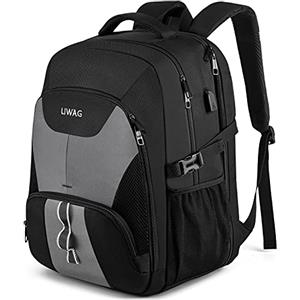 LIWAG Zaino Uomo Grande 50L Impermeabile Porta PC 17 Pollici - Antifurto con Caricatore USB per Lavoro, Viaggio, Ufficio, Scuola - Grigio