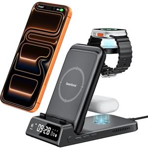 SwanScout Caricatore Wireless per iPhone, 3 in 1 Stazione Ricarica per iPhone 17/Air/16/15/14/13/12/11 Serie, per Apple Watch 11/10/9/8/7/6/5 and Air Pods, SwanScout 703A (Nessun Adattatore)