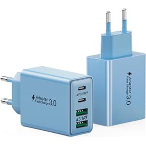 LumFocus Caricatore USB C Rapido, 2-Pack 40W 4-Porto Presa USB Caricatore Multipla PD+ QC3.0 Carica, Spina Alimentatore USBC Caricabatterie per iPhone 16 15 14 13 12 11 Pro Max, Samsung Spinotto Adattatore