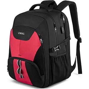 LIWAG Zaino da viaggio extra large da 50 litri con porta di ricarica USB, zaino da lavoro antifurto per ragazze e donne, resistente all'acqua, per ragazzi e donne, adatto per laptop da 17 pollici, rosso