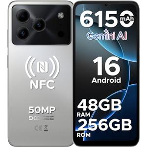 DOOGEE Note 56 Plus Smartphone Android 16, 48GB+256GB/TF 2TB Cellulari, 50MP+8MP, 6150mAh Telefono Cellulare, 6.56" 90Hz Octa-Core Telefoni, Fingerprint/Face ID/4G Dual SIM/Widevine L1/NFC - Argento