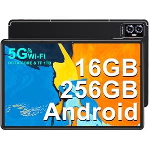 UJJ Newest Tablet Android Tablet 11 Pollici 16GB RAM + 256GB ROM (1TB TF), Octa-Core, 2.0 GHz, 1280 * 800 IPS FHD, 5G WiFi, 8600mAh, Bluetooth 5.0, 8MP+13MP+2MP, Tablet PC con Custodia, Nero