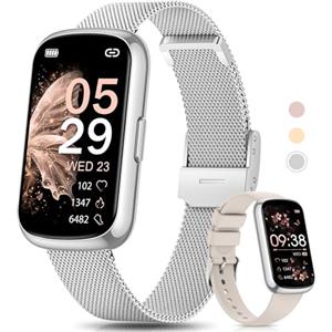 Sanorum Smartwatch Donna, 1.47" Orologio Fitness, 24 Modalità Sport, SpO2, Sonno, Activity Tracker Passi Calorie, 165+ Quadranti, Fisiologia Femminile Notifiche Impermeabile IP68 Android iOS Argento