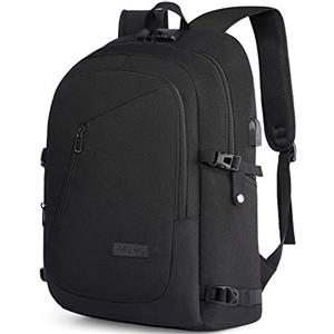 WENIG Zaino Laptop 17 Pollici Antifurto Impermeabile Uomo Grande Capacità PC Portatile con Ricarica USB Zaino da Viaggio Affari per Tempo Libero Scuola College - Nero