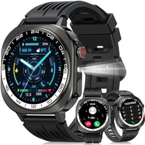 Soudorv Militare Smartwatch Uomo Donna,1.43" AMOLED Fitness Tracker con Chiamate/660mAh Batteria/Torcia/130+ Modalità Sportive/Cardiofrequenzimetro/Sonno/Contapassi, IP68 Impermeabile Orologio per iOS Android