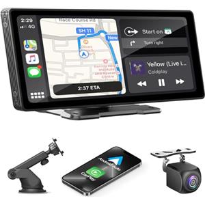 KMUTZY 10,26" Wireless Carplay Display für A-pple Carplay & Android Auto,Tragbarer CarPlay-Bildschirm, Mit Rückfahrkamera, Mirror Link, Bluetooth, Sprachsteuerung, GPS-Navigation, FM/AUX