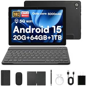 Laptok Tablet, Android 15 Tablet 10 Pollici Con Tastiera, 20GB+64GB+1TB, Octa-Core, Face ID, Tablet PC Con WIFI 5G, Bluetooth 5.4, Widevine L1, 5MP+8MP, 1280 * 800 HD, 5000mAh,2 Anni Garanzia