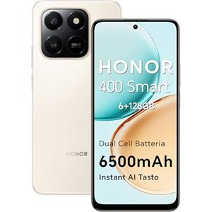 HONOR 400 Smart 4G Smartphone Dual SIM NFC Android 15, 6+128GB, 108MP+2MP con Pulsante AI Telefono, 6500mAh Dual Cell Batteria, 6.77 Pollici 120 Hz Comfort Display, 5 stelle SGS&IP65, Desert Gold