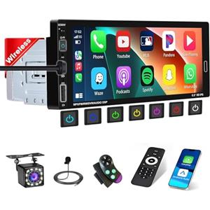 Inefala Autoradio 1 Din con Schermo da 6,9 Pollici, Wireless Carplay e Android Auto, Touch Screen Stereo Auto Bluetooth con Mirror Link USB/Type-C Radio Radio FM SWC Telecamera Posteriore Mic