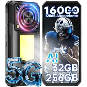 OUKITEL WP56 5G Rugged Smartphone - 32GBGB+256GB/2TF 6,78"FHD+ 120Hz- con 1000LM Luce Campeggio 128dB Altoparlante, Android 15 16000mAh 108MP+32MP Telefono Indistruttibile IP68/NFC/BT5.2/OTG/GPS Nero
