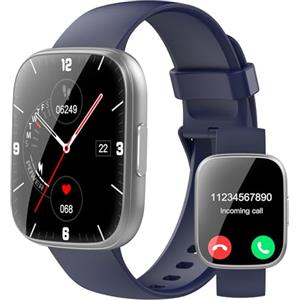 Puqo Smartwatch Uomo Donna, Nuovo 1,95'' Orologio Smartwatch Effettua/Risposta Chiamate, 112 Modalità Sportive Fitness Tracker con Contapassi/Sonno/Cardiofrequenzimetro, IP68 Smart Watch, Blu