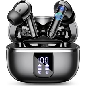 OWMSIC Cuffie Bluetooth, Auricolari Bluetooth 5.4 In Ear HiFi Stereo con 4 ENC Cancellazione Mic, 46 Ore Cuffie Wireless con Doppio Display LED, IP7 Impermeabili Cuffie Senza Fili per iOS Android. Nero