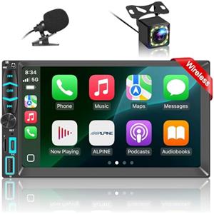 XVDXVC Autoradio 2 DIN Compatibile con Wireless Carplay & Android Auto,7 Pollici Touchscreen Stereo Auto Bluetooth con Schermo,Radio Auto con Mirror Link/USB/AM/FM/Microfono,Supporta Telecamera Posteriore