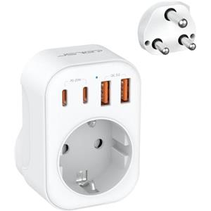 JSVER Adattatore di viaggio JSVER adattatore di spina universale con 2 USB-A, 2 USB-C (PD20W) e 1 presa CA, adattatore di alimentazione di viaggio per America/Canada/Thailandia (Spina di tipo M)
