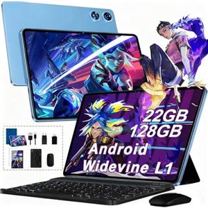 UJJ 2026 Tablet 10 Pollici Android con 22GB RAM + 128GB ROM (TF/2TB), Octa-Core 2.0 GHz, Widevine L1, 5G WiFi 6, Bluetooth 5.0, 1280 * 800 FHD IPS, 8000mAh, GMS, Newest Tablet con Tastiera e Mouse - Nero