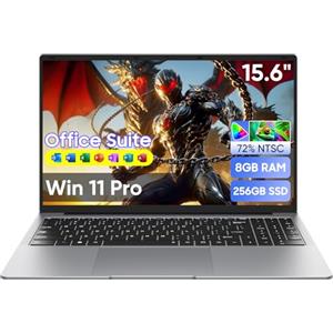 Upbud Computer Portatile 15,6" Win 11 Pro 8GB RAM, 256GB SSD, MS Office 365 Incluso,Laptop Celeron Inte N4000,Schermo 100% sRGB, Wi-Fi 5 Dual Band,BT4.2,USB-A,HDMI,Display FHD 1920x1080,Argento