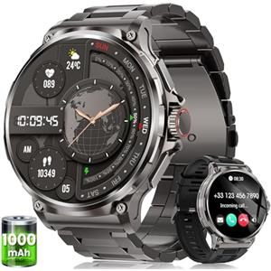 BANLVS Smartwatch Uomo Militare con 1000mAh, 1,92" HD Smart Watch Orologio con Chiamate, 120+ Modalità Sportive, 5ATM, 24/7 Cardiofrequenzimetro, Sonno, Notifiche Messaggi, Fitness Tracker Android iOS Nero