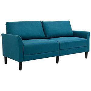 HOMCOM Divano 3 Posti Stile Contemporaneo in Tessuto Effetto Lino, Divanetto da Salotto con Braccioli e Imbottitura Spessa, Sofà con Gambe in Legno di Caucciù per Soggiorno e Ufficio, Blu