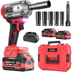 XIAZIR Avvitatore a impulsi senza fili 1200 N·m, 21V 4.0Ah×2 batterie + caricabatterie rapido, 3 velocità + luce LED, include 5 bussole + barra di estensione + valigetta, per auto, cantiere e fai-da-te