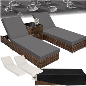 TecTake® Set 2 x Lettino Alluminio, Poly Rattan, Lettini Prendisole, Lettini da Giardino, Tavolo Giardino, Sdraio Prendisole, Sedia, Involucro Protettivo, 2 Federe - Nero/Marrone