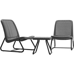 tectake® Salotto da Giardino in Rattan, Salotto da Giardino Esterno con Telaio in Acciaio, 1 Tavolino Salotto, 2 Sedie da Giardino con Schienali Ergonomici e Regolabili in Altezza - Grigio