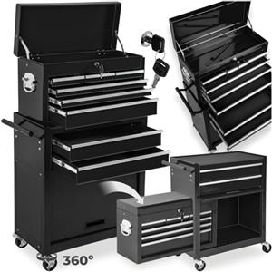 tectake® Carrello Portautensili con Ruote Portatutto, Porta Attrezzi Officina con Ruote, Bauletto Estraibile Impilabile e Mobile, Carrello porta attrezzi - Nero