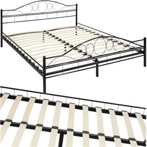 tectake® Struttura Letto in Metallo con Rete a Doghe in Legno di Pioppo Inclusa, Design Romantico, Struttura Robusta, Ideale per Arredamento Camera da Letto, 200x180 cm - Nero/Nero