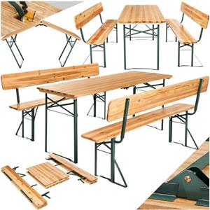 TecTake® Set 3 Pezzi da Birreria, Tavolo e Panche da Esterno con Comodo Schienale, Struttura in Acciaio, Cerniere Robuste, Set da Giardino - Set da Birra con Schienale, Tavolo 170 x 69 x 76 cm