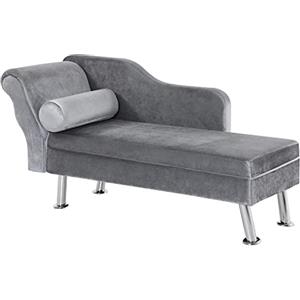 HOMCOM Chaise Longue Imbottita in Stile Vintage, Poltrona Letto con Cuscino Incluso, in Metallo e Velluto Grigio, 160x56x75 (cm)