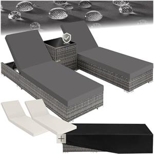 TecTake® Set 2 x Lettino Alluminio, Poly Rattan, Lettini Prendisole, Lettini da Giardino, Tavolo Giardino, Sdraio Prendisole, Sedia, Involucro Protettivo, 2 Federe - Grigio