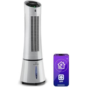 KLARSTEIN Climatizzatore 4in1: raffrescatore evaporativo, ventilatore, umidificatore/ionizzatore, 6L, oscillazione, 30W, 210m³/h, timer, no tubo di scarico, portatile, Klarstein, Argento, Skyscraper Ice Smart
