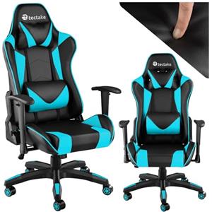 tectake® Sedia da Gaming per Gamer, Poltrona da Ufficio Ergonomica, Sedia Gaming con Braccioli Imbottiti, Doppie Rotelle Resistenti, Struttura Robusta, Regolabile, Portata fino a 120 kg - Nero/Azzurro