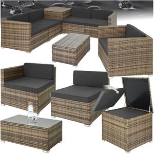 tectake® Salottino in Rattan XXL, Componibile, Contenitore Custodia, Poltrona Giardino, Set Balcone, Tavolo Sedie Esterno, Design Accurato, Versatile, Confort Massimo, Facile Pulizia - Naturale