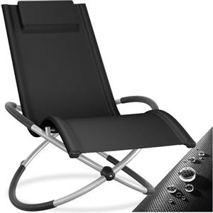 TecTake® Lettino Paulina, Ergonomico, Pieghevole, Con Cuscino, Traspirante, Sicuro Anti-Ribaltamento, Portata 150kg, Lettino Giardino per Esterno, Sdraio Basculante, Ideale per Relax - Nero