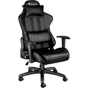 tectake® Sedia da Gaming per Gamer, Poltrona da Ufficio con Poggiatesta, Braccioli, Schienale Regolabile, Sedia Ufficio Ergonomica con Imbottitura Extra Spessa e Supporto Lombare - Nero