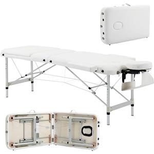 HOMCOM Lettino da Massaggio Pieghevole ad Altezza Regolabile, Lettino Professionale per Massaggi in Alluminio e Plastica, 215x81x61-84 cm, Bianco