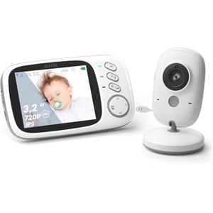 GHB Baby Monitor Video e Audio 3.2'' 1000mAh Batteria Videocamera con Sensore di Temperatura e VOX 8 Ninne Nanne Interfono a Due Voci da Attivazione Vocale