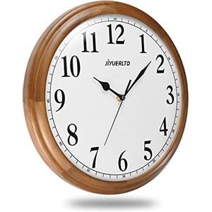 JIYUERLTD Orologio da parete,in legno silenzioso e retrò, grande orologio decorativo al quarzo a batteria, per camera da letto, soggiorno, cucina (Large 35cm)
