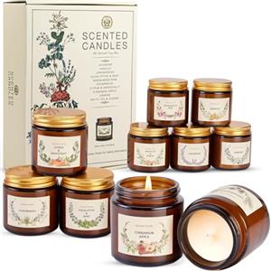 YMing Candele Profumate Set Regalo,10 Pezzi Candele Profumate in Vetro，Cera di Soia Naturali Candela,Regalo di candele aromaterapiche per Donna alleviare lo stress, meditazione, yoga, SPA(250 ore)