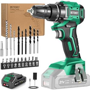 BETENST Trapano Avvitatore Batteria Brushless, BETENST Avvitatore a Batteria 21V con Batterie 2.0Ah, 45N.m Avvitatore Elettrico, 20 Coppia, 10mm Mandrino, 20 Accessori Per Casa Progetto, Fai da te, Verde