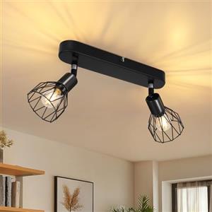 Dehobo Faretti da Soffitto con 2 Faretti Orientabili, Lampadari da Soffitto Led Moderno Industriale in Metallo Nero, Luci da Soffitto per Soggiorno Corridoio, Lampadine E14 non Incluse Max. 40W