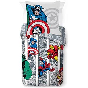 Jay Franco - Set di biancheria da letto in 100% cotone, motivo: Marvel Comics Comic Cool, per letto singolo, copripiumino da 135 x 200 cm e federa da 80 x 80 cm