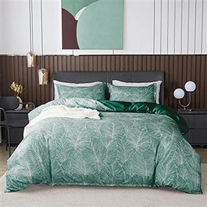Jemiipee Set Copripiumino Matrimoniale Verde con Motivo di Foglie Tropicali, 1 x Copripiumino 260x240 cm e 2 x Federe 50x80 cm Parure Sacco Copri Piumone Microfibra Biancheria da Letto